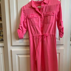 JCrew hot pink shirt dress.